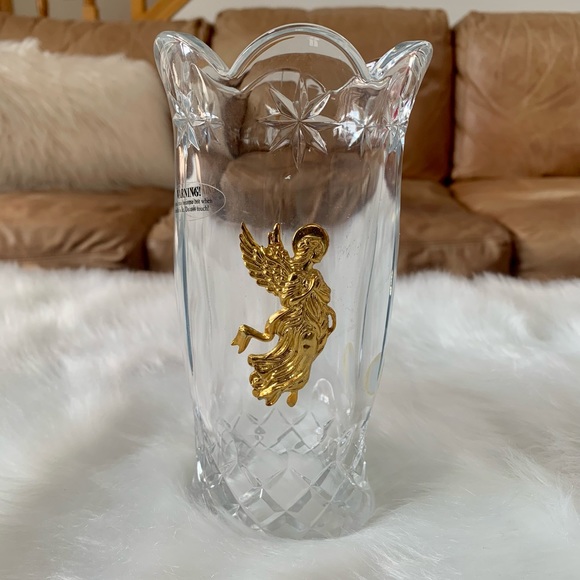Gold Angel Lead Crystal Hurricane Glass Candle Shade - Picture 1 of 5